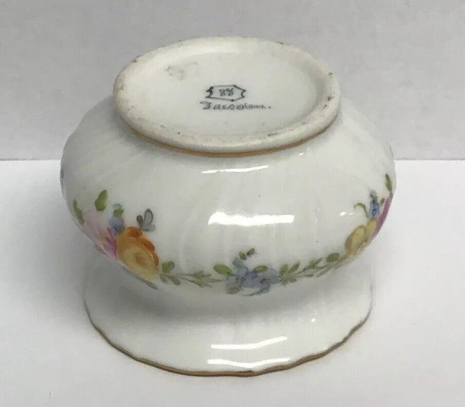 Vintage Dresden Hand Painted Gold Leaf Floral Lidded Cup/Pot No Saucer Inkwell