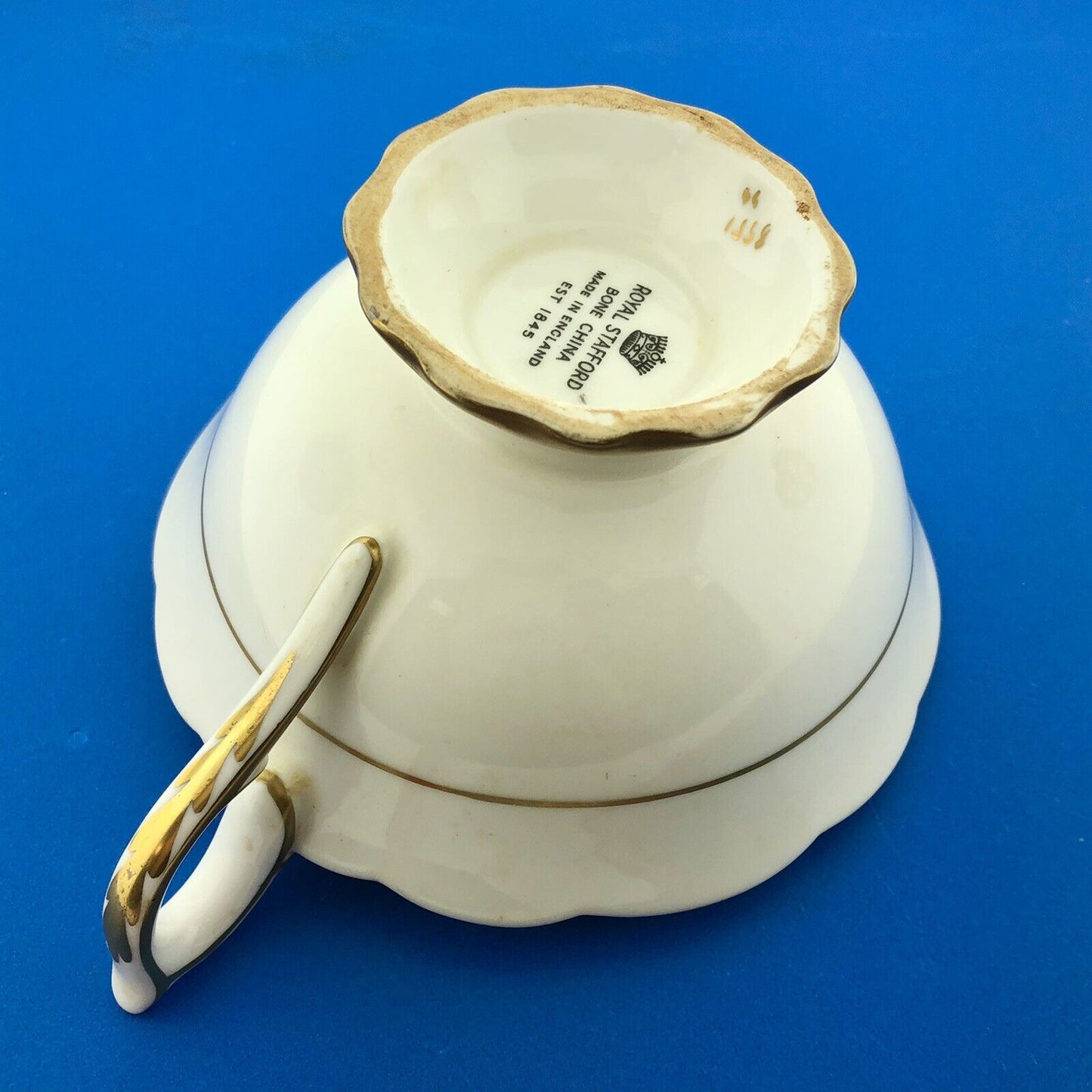 Royal Stafford English Bone China Pink Gold Floral Vine Scroll Tea Cup/Saucer