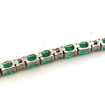Designer CEI 14K White Gold Oval Green Emerald White Topaz Tennis Bracelet
