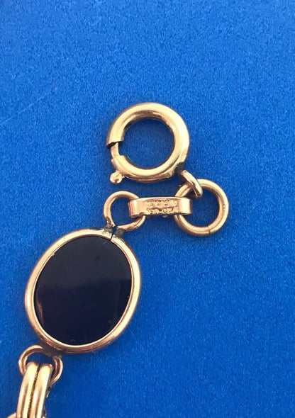 Art Deco 1/20th 12K Gold Filled Oval Black Onyx Cabochon Panel Link Bracelet
