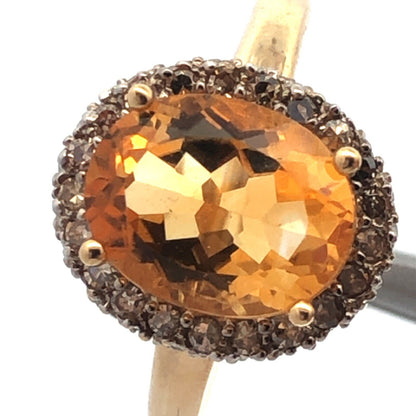 Stunning 14k Yellow Gold Citrine Diamond Halo Ring