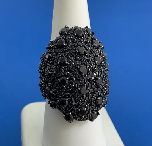 Black onyx 925 sterling silver statement cluster ring
