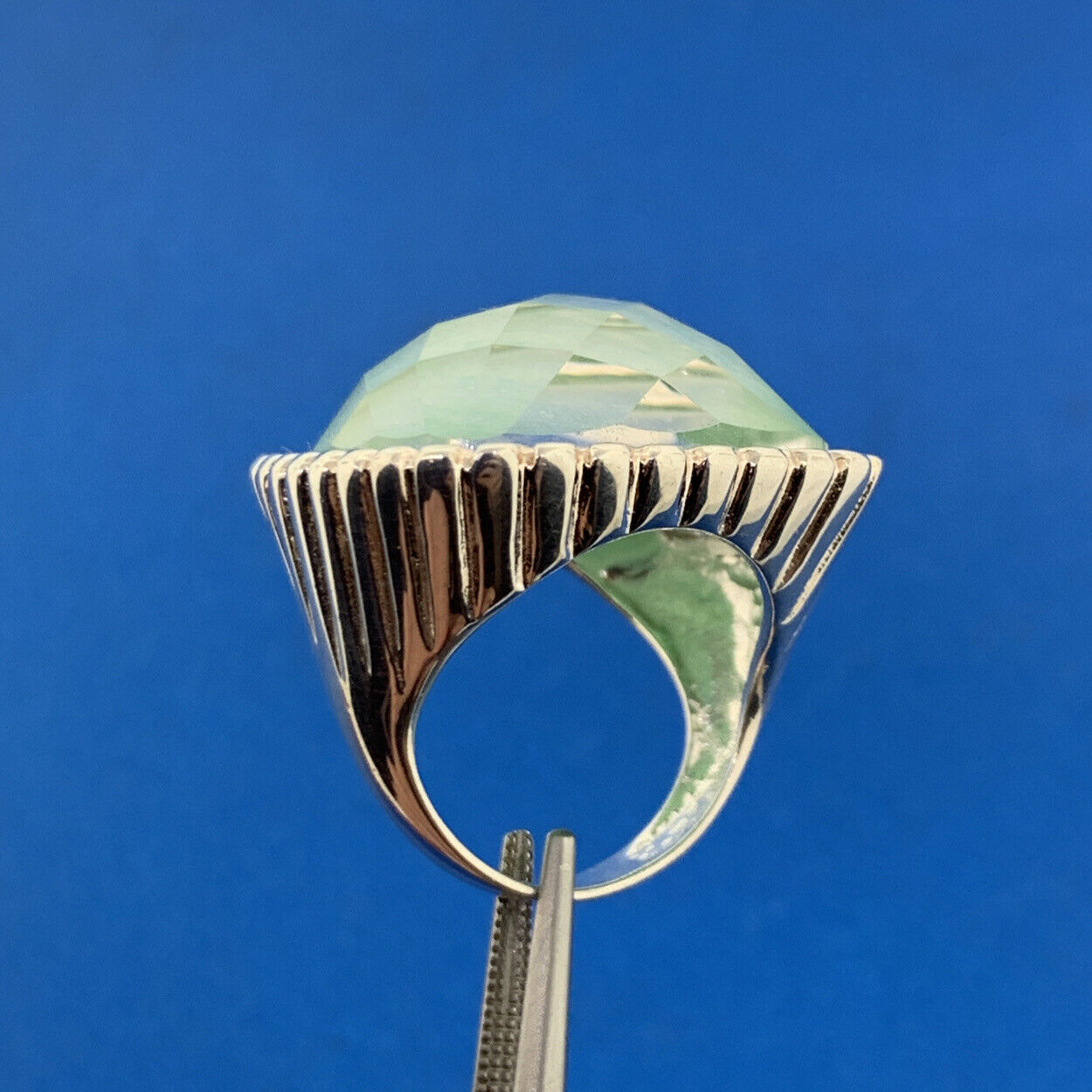 Paola Valentini Italy Sterling Silver 925 Faceted Green Amazonite Doublet Ring