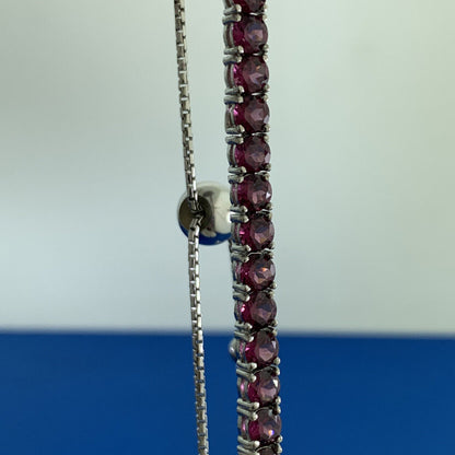 Designer BBJ 925 Sterling Silver Pink Tourmaline Lariat Style Tennis Bracelet