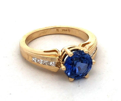 Designer 14K Yellow Gold Round Blue Tanzanite Solitaire Diamond Anniversary Ring