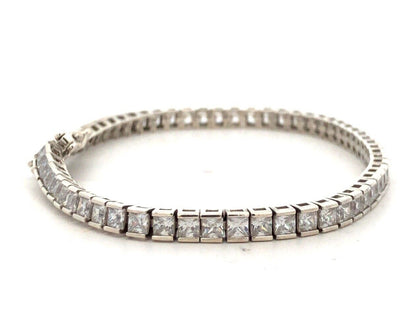 Designer 925 Sterling Silver Square Cubic Zirconia CZ Tennis Bracelet