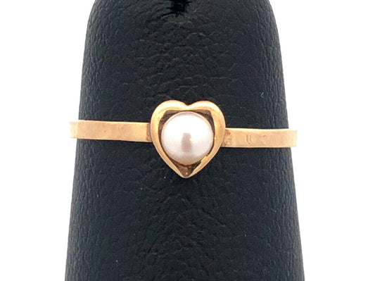 Vintage PSCO 10K Yellow Gold Pearl Child's Heart June Birthstone Ring