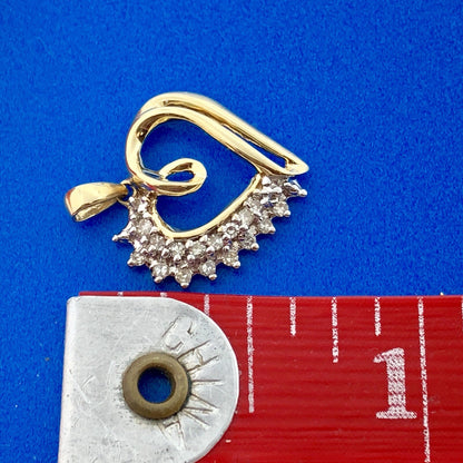10K Yellow Gold Diamond Heart Anniversary Promise Sweetheart Drop Pendant