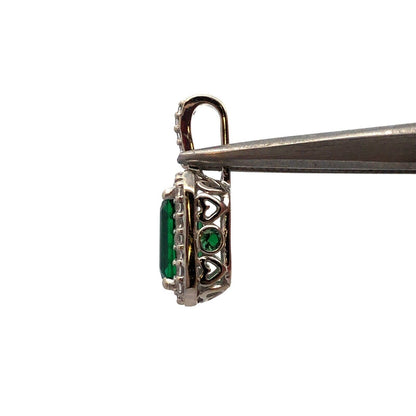 Designer A 10K White Gold Green Emerald Cut Emerald White Sapphire Halo Pendant
