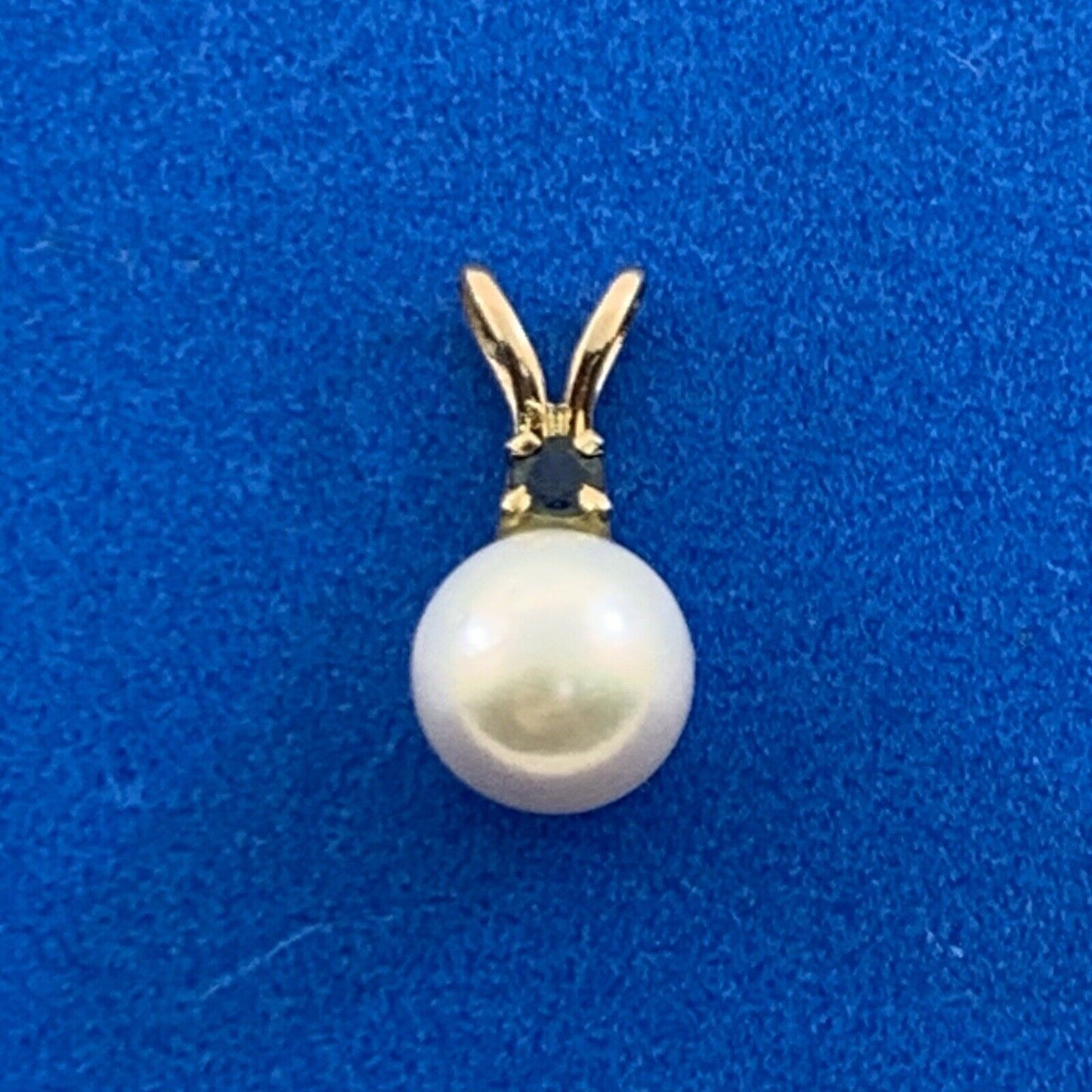 Designer 14K Yellow Gold Pearl Blue Sapphire Accent Drop Charm Pendant