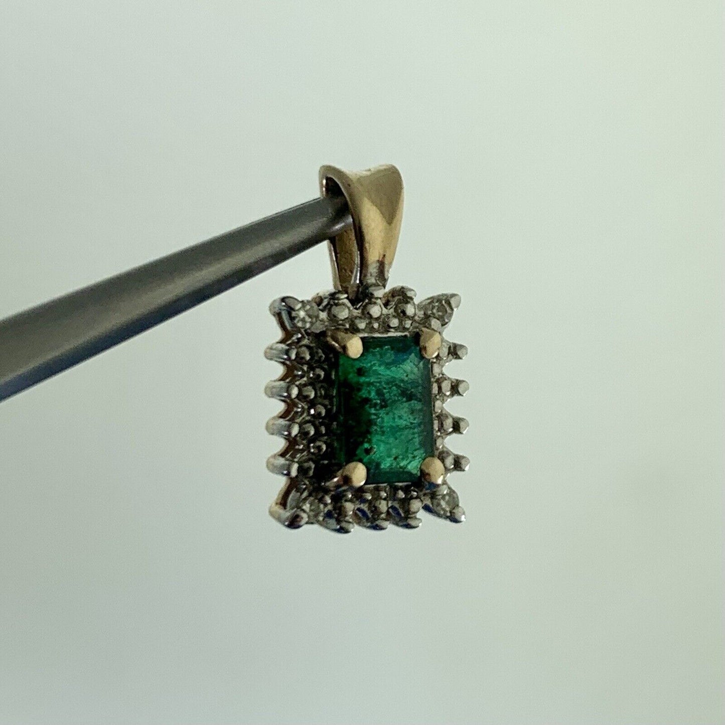 Designer 14K Yellow Gold Emerald Cut Emerald Diamond Accent Pendant