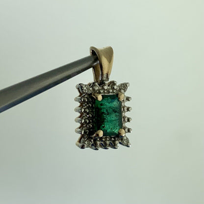Designer 14K Yellow Gold Emerald Cut Emerald Diamond Accent Pendant