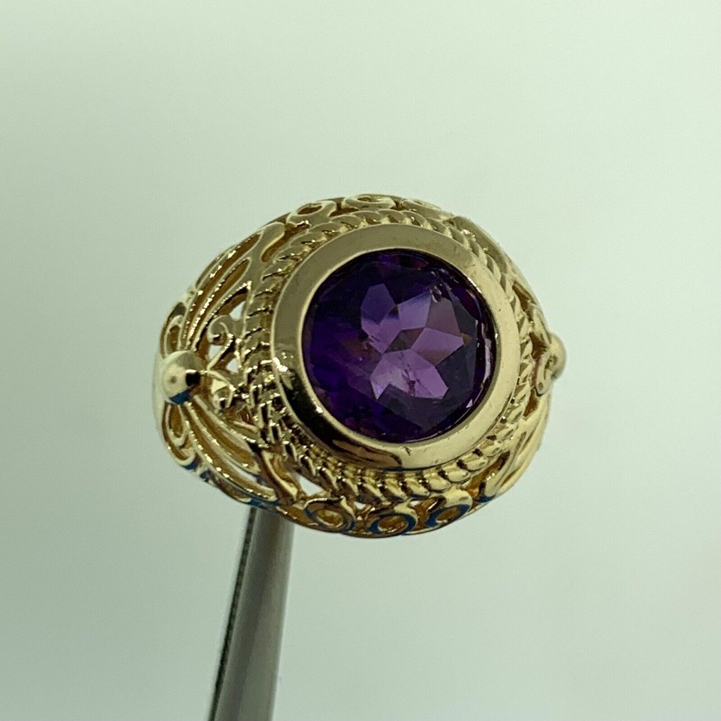 Designer 925 Sterling Silver Vermeil Round Amethyst Butterfly Scroll Ring
