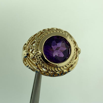 Designer 925 Sterling Silver Vermeil Round Amethyst Butterfly Scroll Ring
