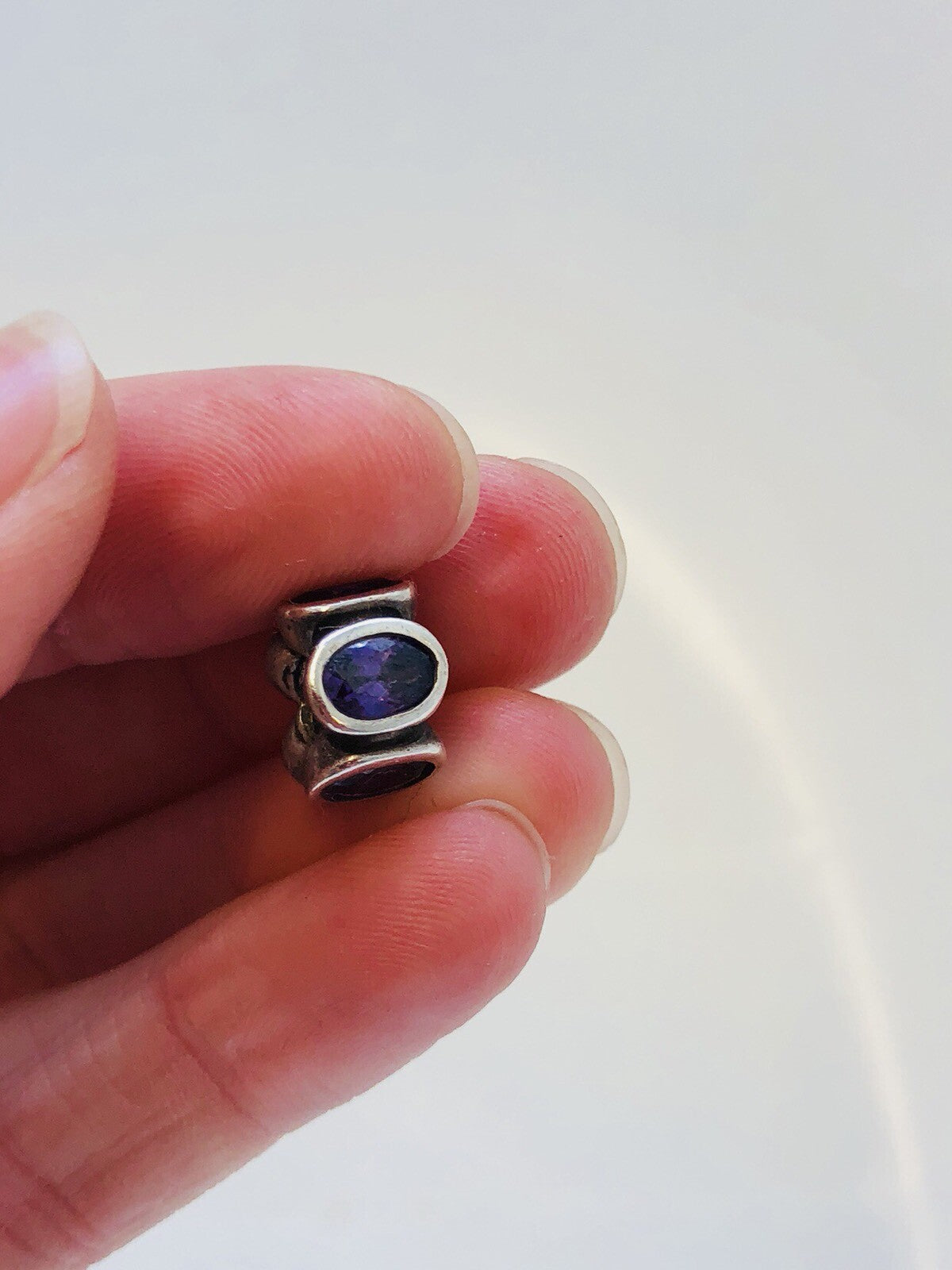 Designer Sterling Silver 925 Oval Purple Cubic Zirconia Slide Bead Charm