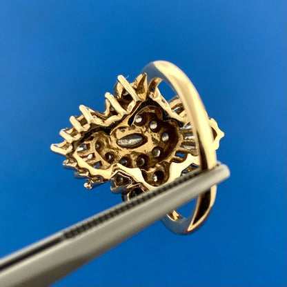 Estate 14K Yellow Gold Diamond Waterfall Cluster Statement Cocktail Ring