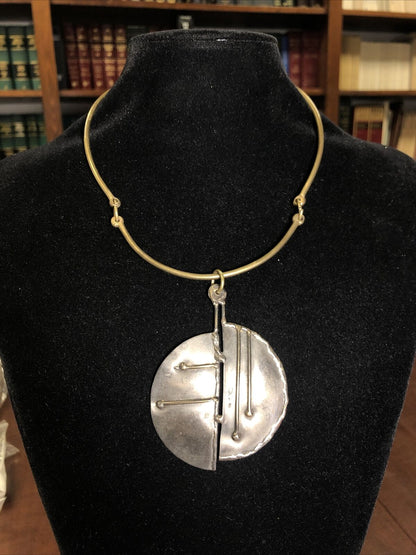 1980's Runway Couture Silver Gold Tone Modernist Bohemian Statement Necklace