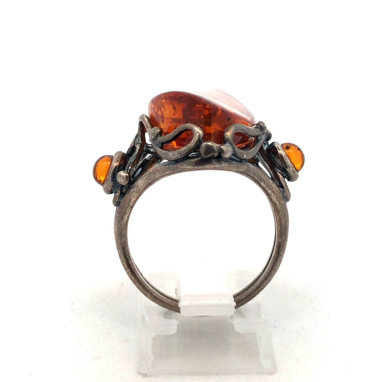 Vintage Designer PL 925 Sterling Silver Oval Amber Statement Ring