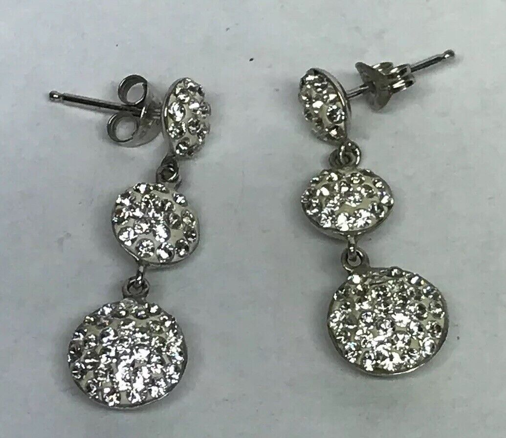 Retro Sterling Silver Cubic Zirconia Triple Drop Wedding Bridal Earrings