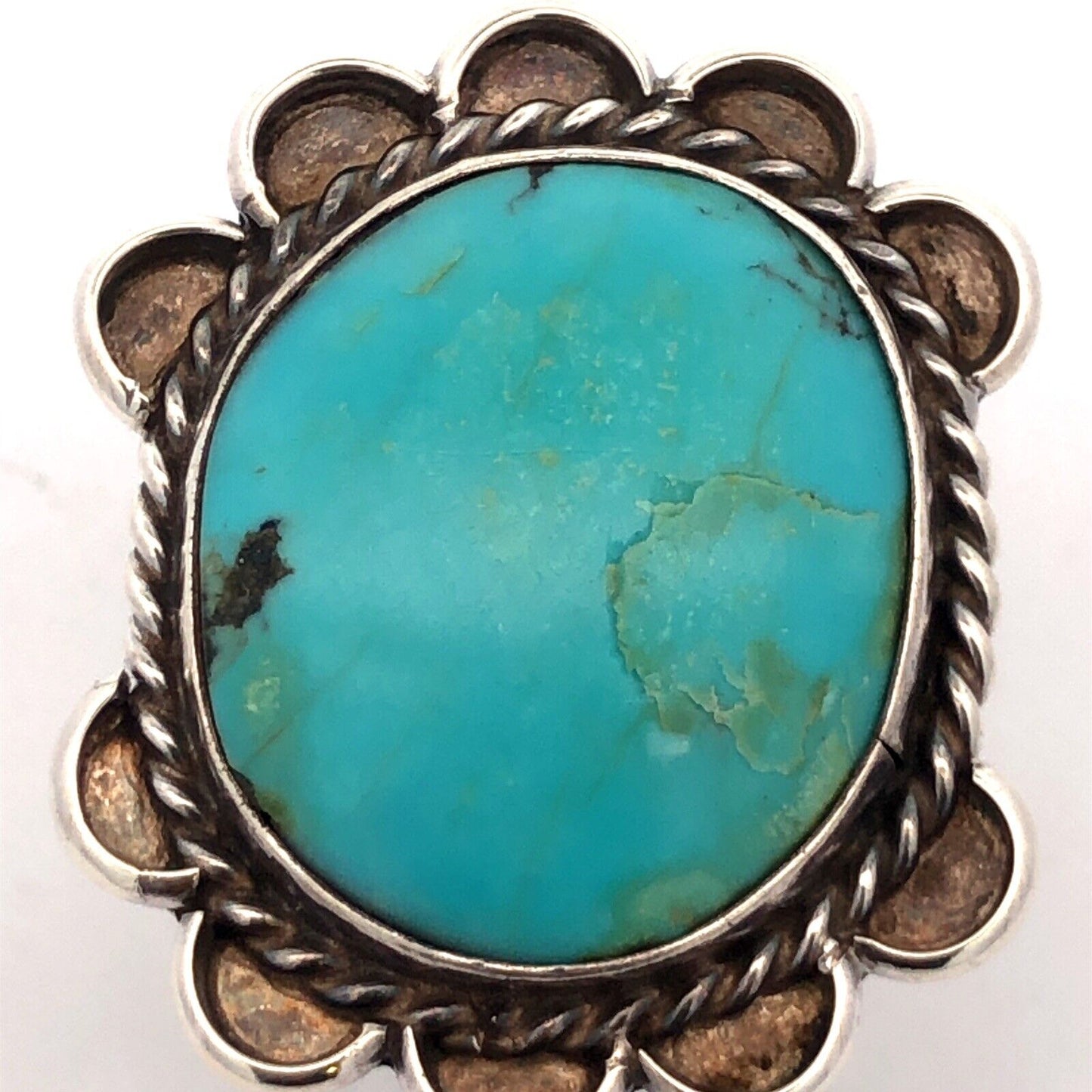 Native American 925 Sterling Silver Turquoise Cabochon Concho Statement Ring