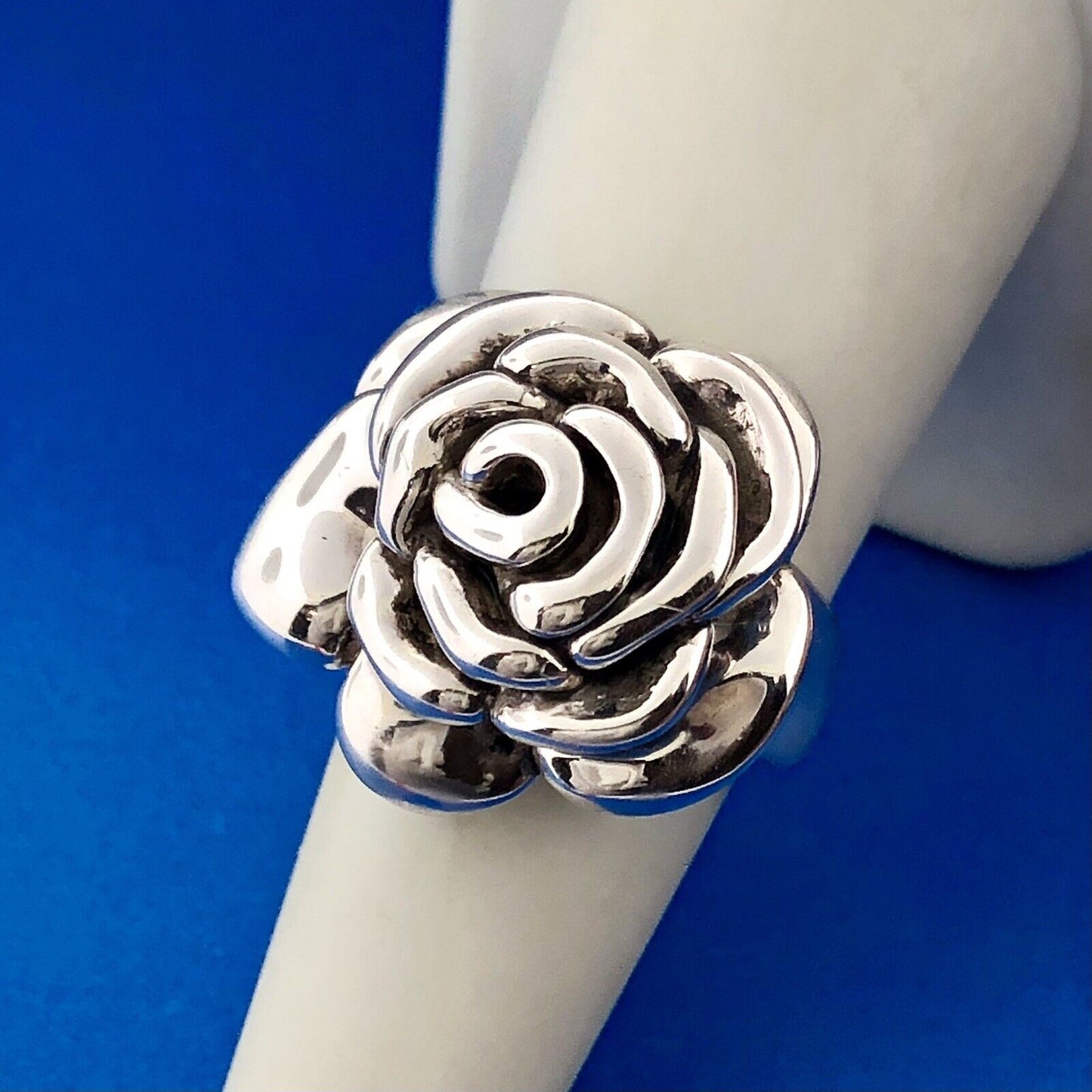 Designer ATI 925 Sterling Silver Rose Flower Floral Statement Fashion Ring