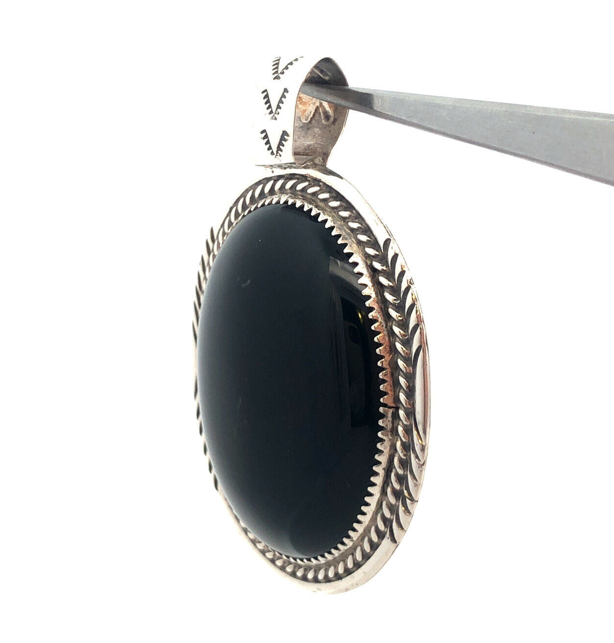 Native American 925 Sterling Silver Black Onyx Storyteller Statement Pendant
