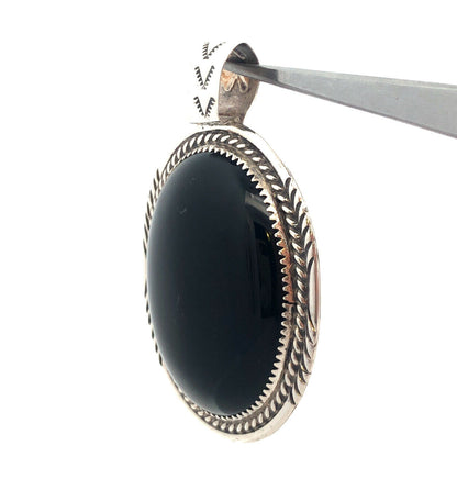 Native American 925 Sterling Silver Black Onyx Storyteller Statement Pendant