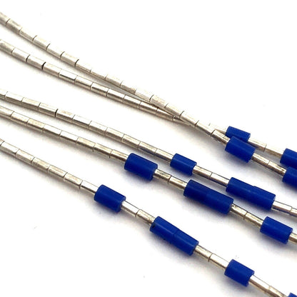 Vintage Sterling Silver Blue Lapis Lazuli Beaded 5-Strand Liquid Silver Necklace