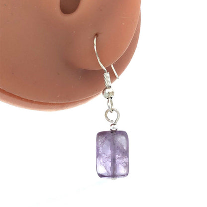 925 Sterling Silver Rectangle Faceted Amethyst Dangle Hook Earrings