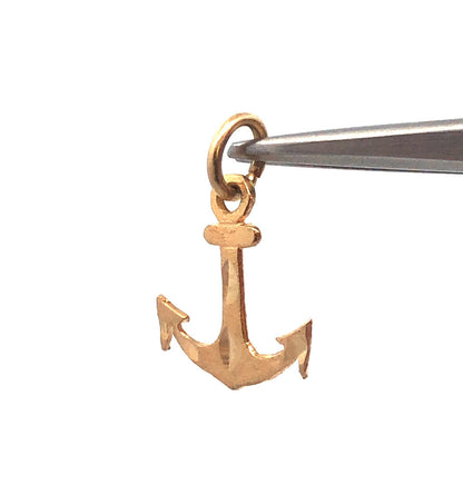 14K Yellow Gold Diamond Cut Textured 3 Dimensional Anchor Seaman Charm Pendant