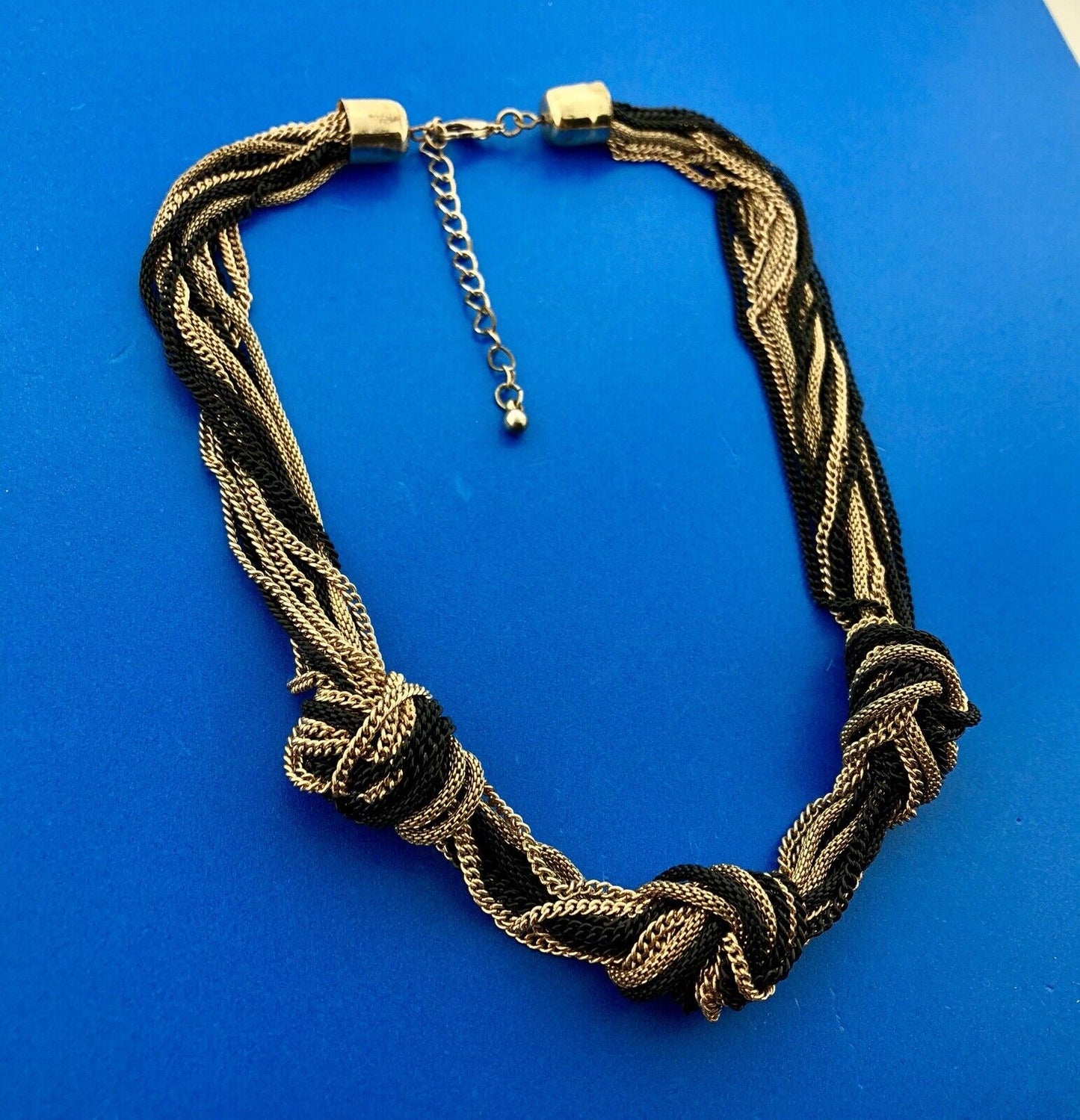 Ladies Gold And Black Tone Oval Cable Link 14 Strand Knotted Statement Necklace