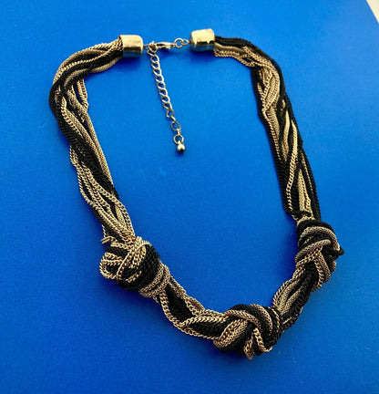 Ladies Gold And Black Tone Oval Cable Link 14 Strand Knotted Statement Necklace