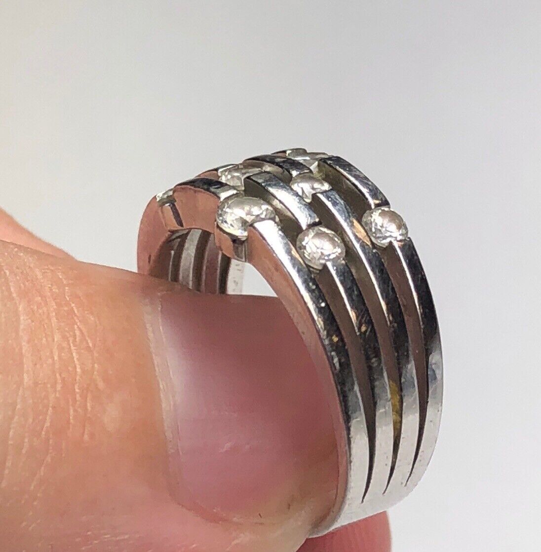 Designer Sterling Silver 925 Cubic Zirconia Station Wedding Anniversary Ring