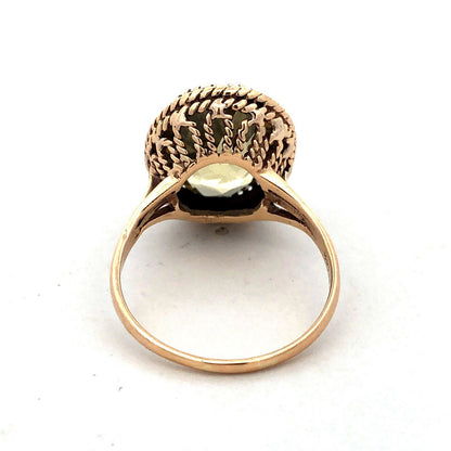 Vintage Siffari 14K Yellow Gold Oval Green Amethyst Solitaire Cocktail Ring