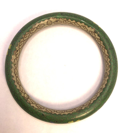 Vintage Cloisonne Green Enamel Floral Bangle Stackable Bracelet Set