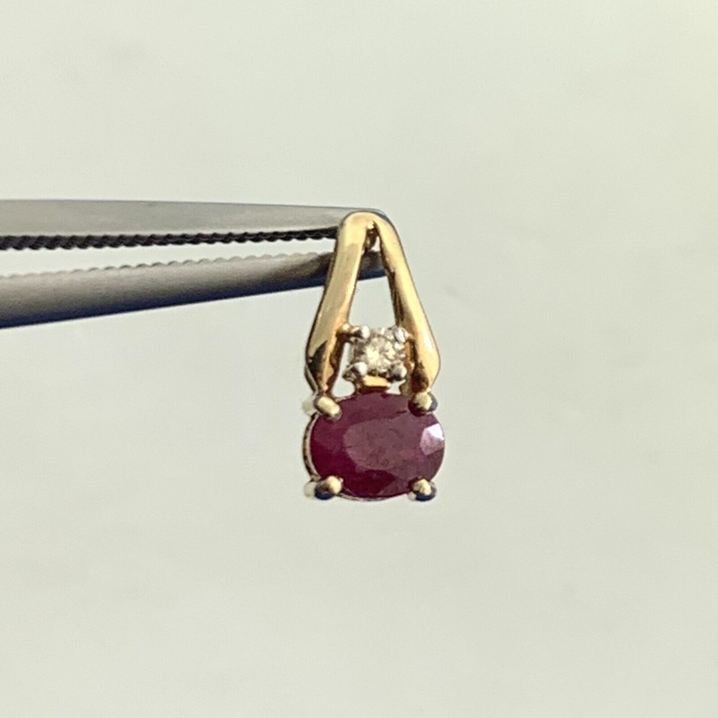 Designer 14K Yellow Gold Oval Ruby Round Diamond Accented Stud Earrings