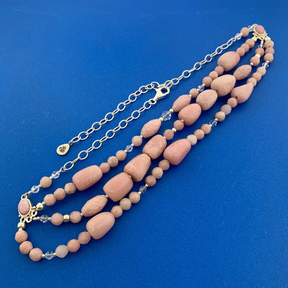 Designer BARSE 925 Sterling Silver Rhodochrosite Beaded Three Strand Necklace