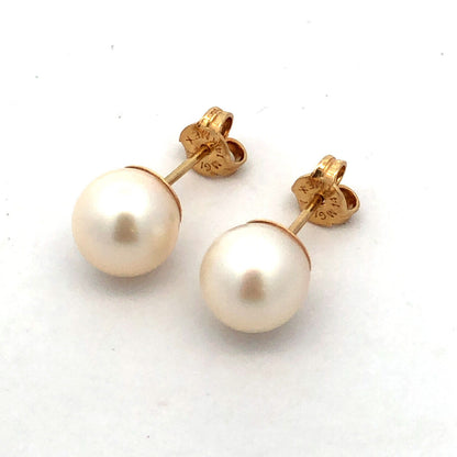Estate 14K Yellow Gold Round Pearl Ball Stud Earrings
