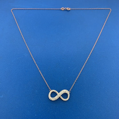 Jacmel Mauritius JCM 925 Rose Tone Sterling Silver CZ Eternity Infinity Necklace
