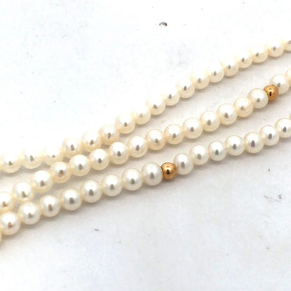 Designer 14K Yellow Gold Round White Pearl 3-Strand Beaded Bracelet