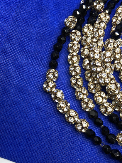 Runway Couture Faceted Jet Bead Rhinestone Layered Statement Collar Necklace