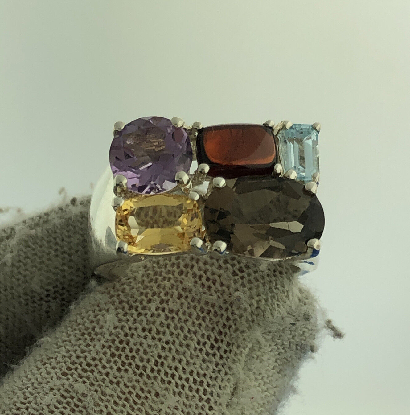 Designer China Sterling Silver Multi Stone Cigar Band Statement Cocktail Ring