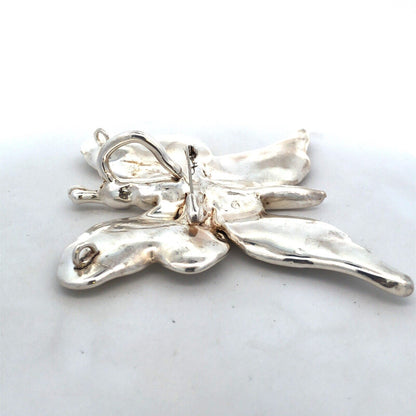 Artisan Hand Made Signed 925 Sterling Silver Butterfly Statement Brooch Pendant