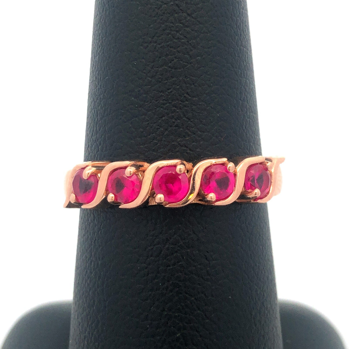 Estate Designer JFM 14K Rose Gold Ruby July Anniversary Occasion Band Ring