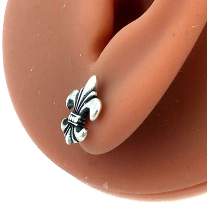 Designer 925 Sterling Silver Fleur De Lis Statement Stud Earrings
