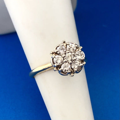 14K Yellow White Gold Diamond Floral Cluster Empire Anniversary Cocktail Ring