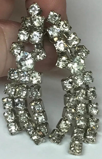 Vintage Art Deco Crystal Rhinestone Chandelier Statement Drop Dangle Earrings