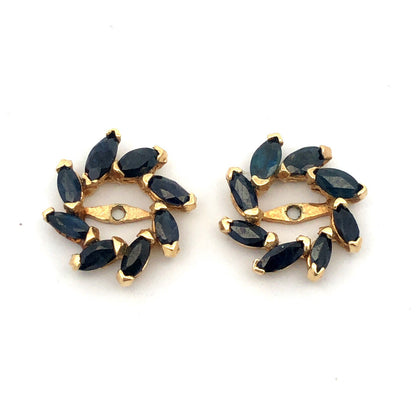 Estate 14K Yellow Gold Marquise Sapphire Round Earring Stud Jackets