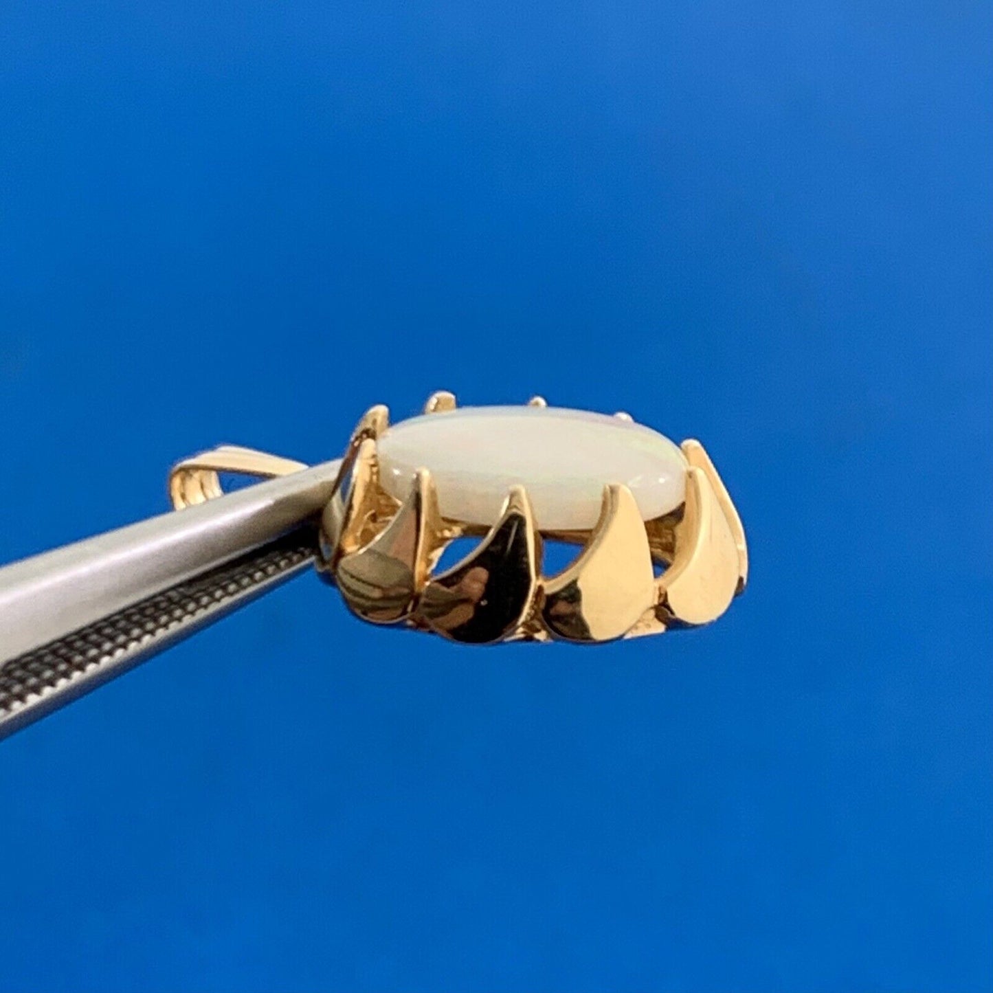 Designer 14K Yellow Gold Oval Opal October Anniversary Pendant