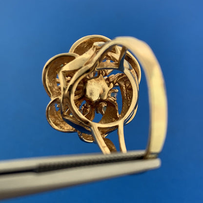 Mid Century 14K Yellow Gold Opal Flower Cluster Ribbon Statement Cocktail Ring